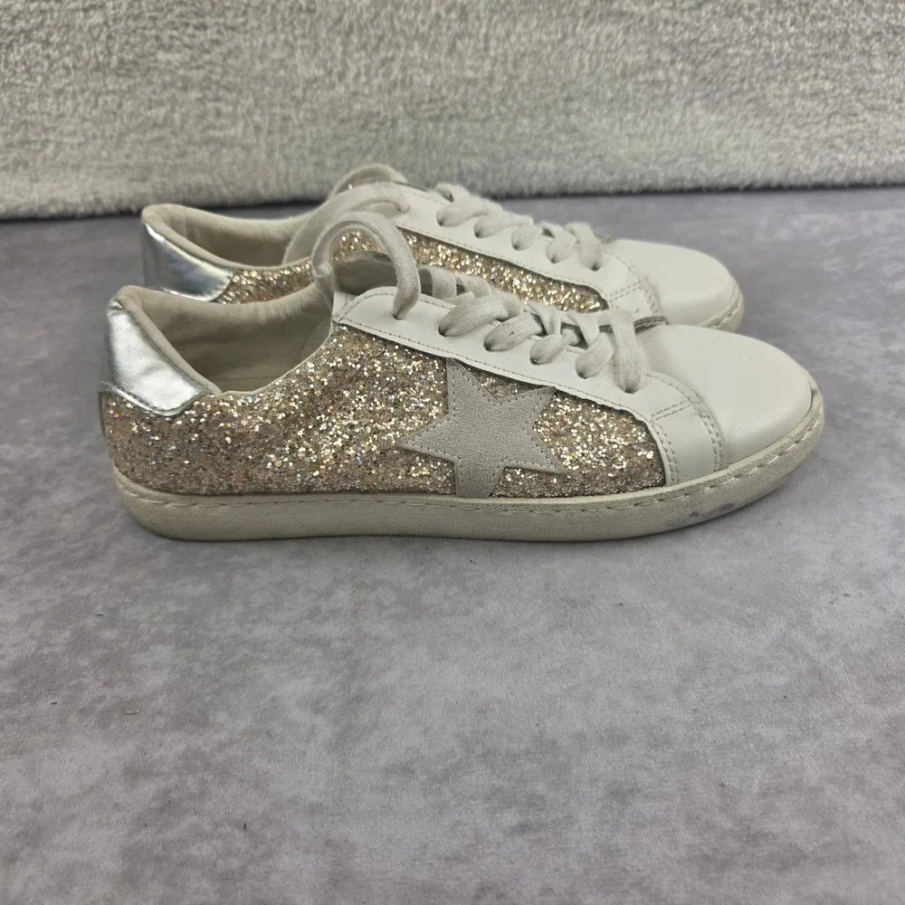 Vintage Havana Bianca Silver Glitter Star Sneakers White Leather Low Top Size 7